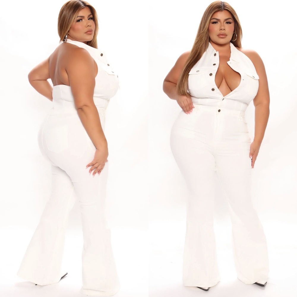 Fashion nova curve ivory denim jumpsuit